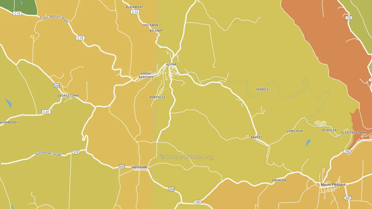 Adena, OH Map of Burglary Rates