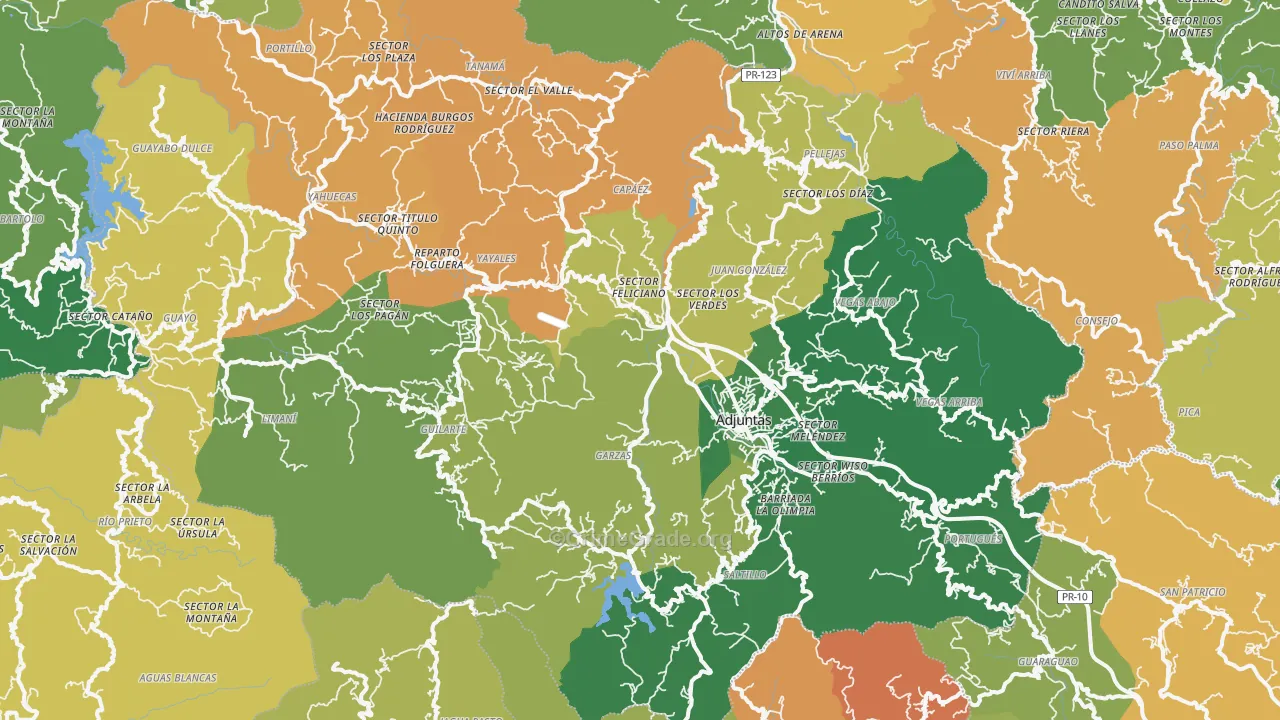 Adjuntas Municipio, PR Map of Burglary Rates