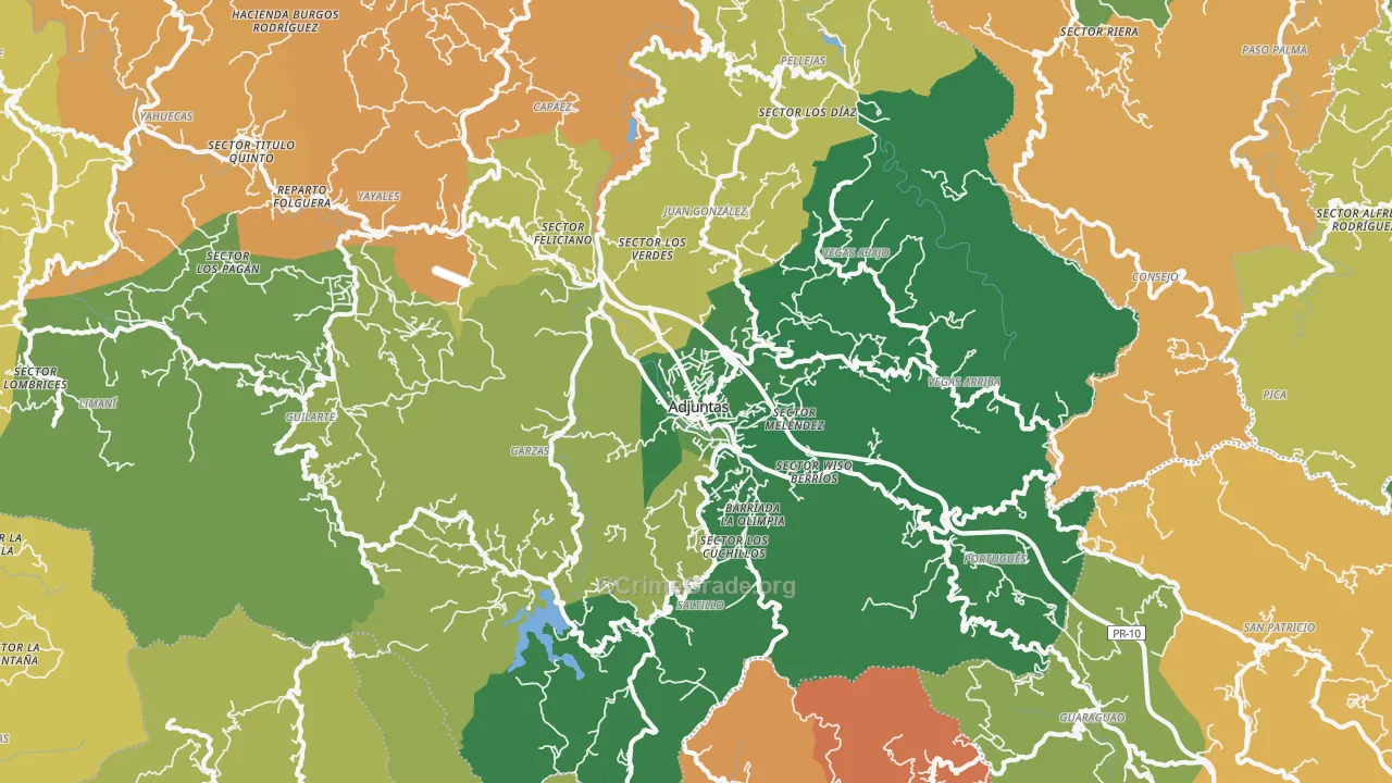 Adjuntas, PR Map of Burglary Rates