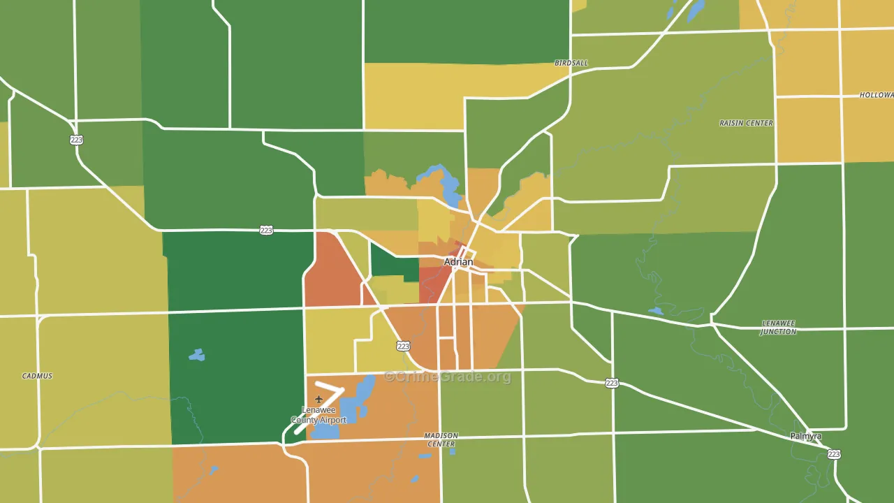 Adrian, MI Map of Burglary Rates