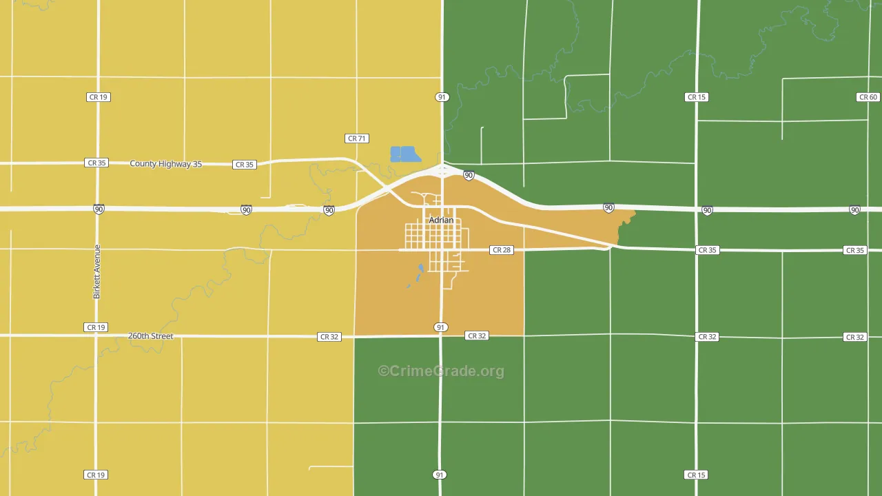 Adrian, MN Map of Burglary Rates