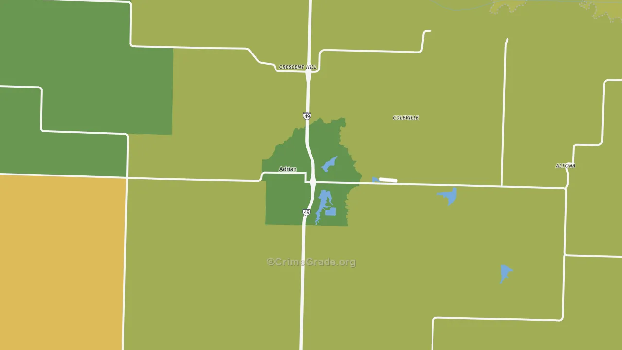 Adrian, MO Map of Burglary Rates