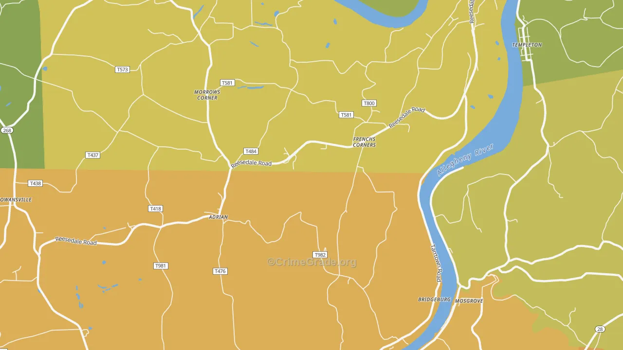 Adrian, PA Map of Burglary Rates