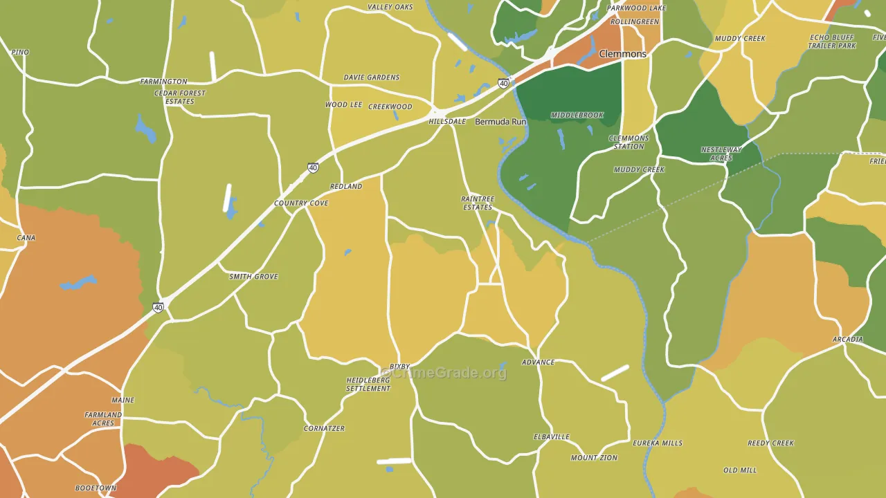Advance, NC Map of Burglary Rates