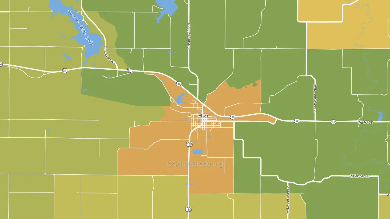 Afton, IA Map of Burglary Rates