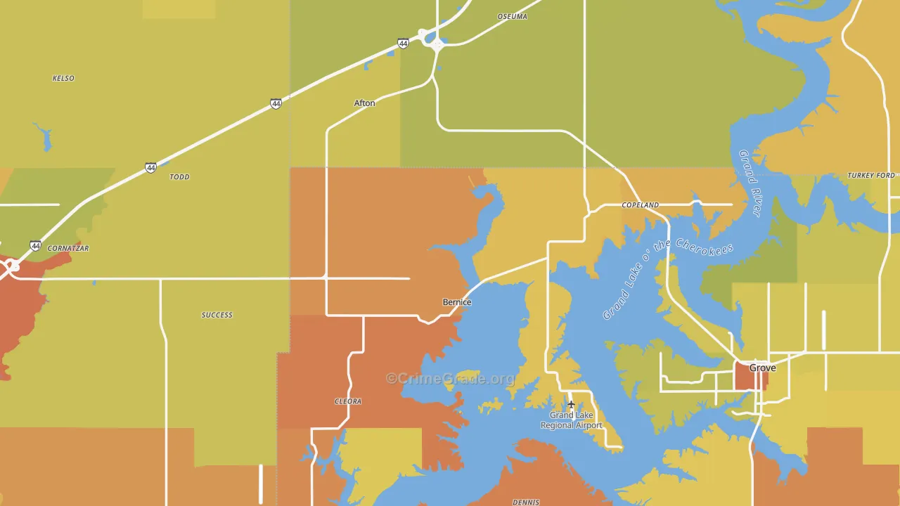 Afton, OK Map of Burglary Rates