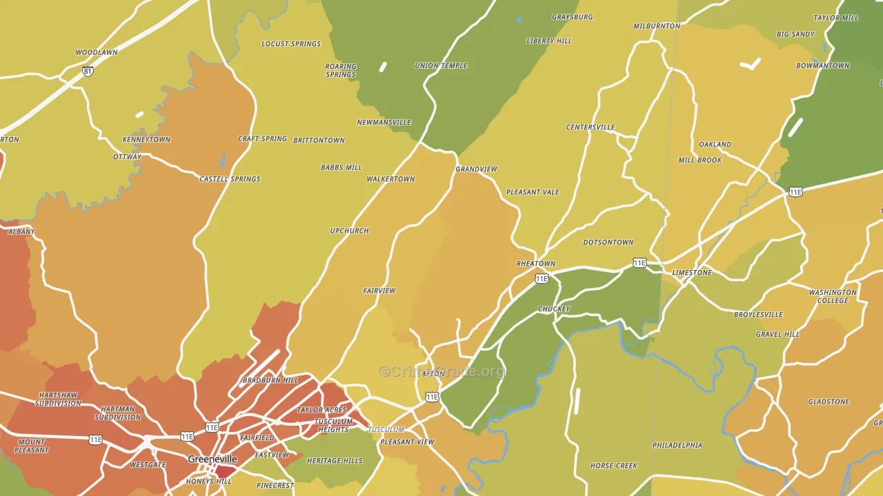 Afton, TN Map of Burglary Rates