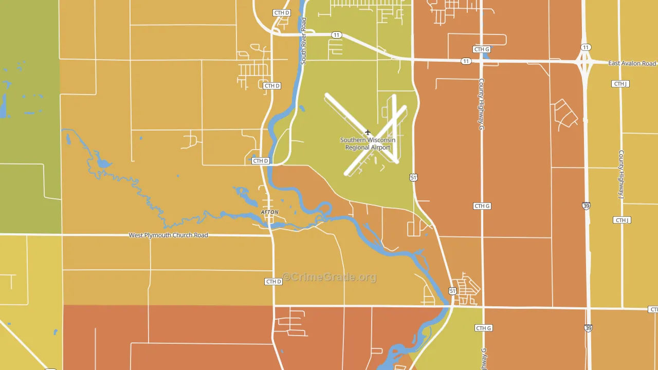 Afton, WI Map of Burglary Rates