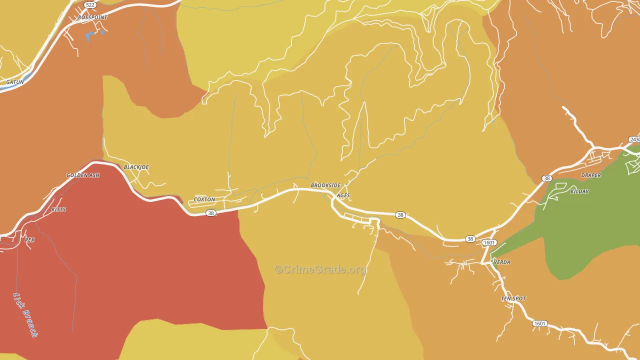 Ages-Brookside, KY Map of Burglary Rates