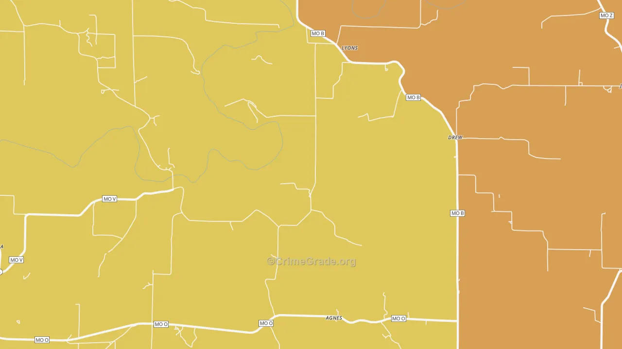 Agnes, MO Map of Burglary Rates