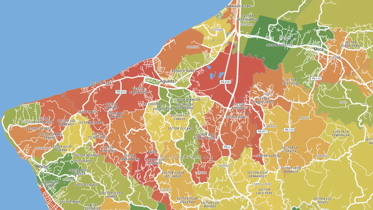 Aguada, PR Map of Burglary Rates