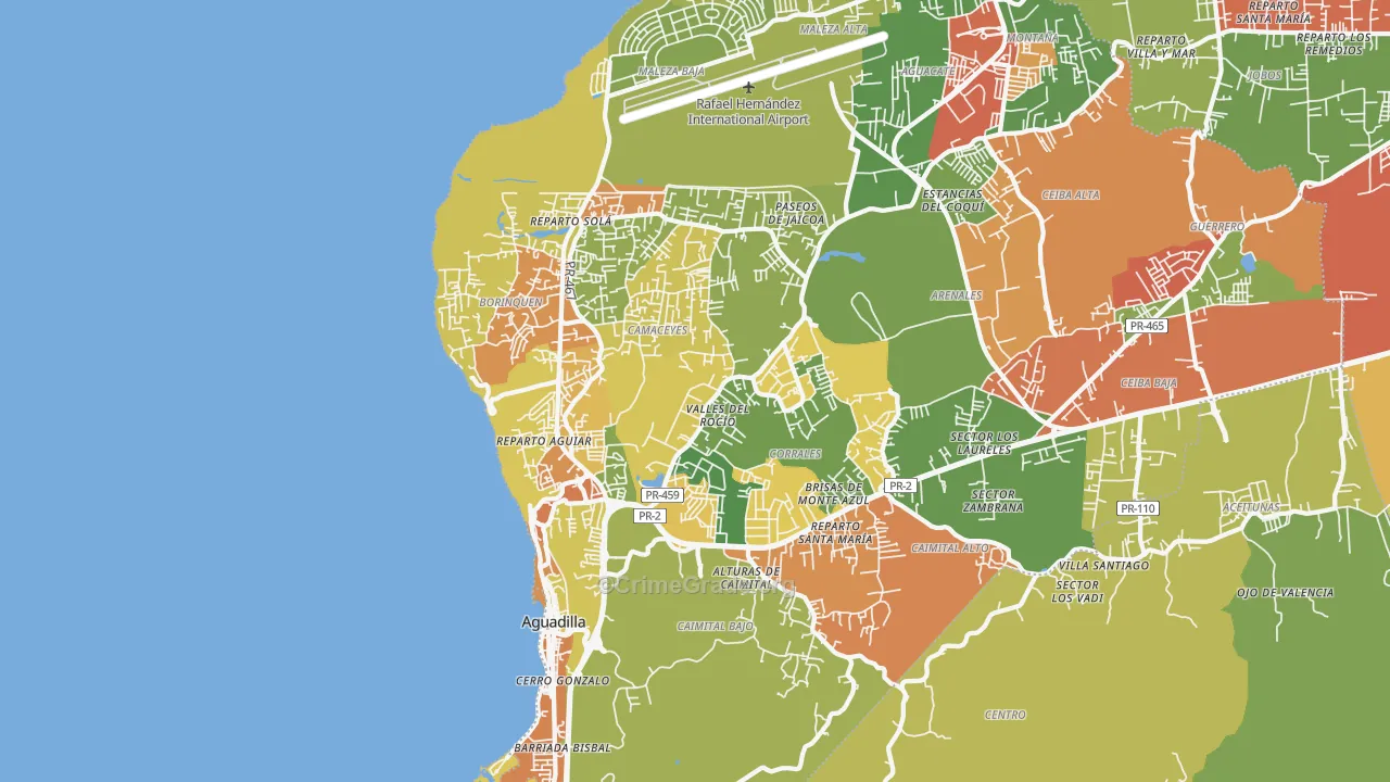 Aguadilla, PR Map of Burglary Rates