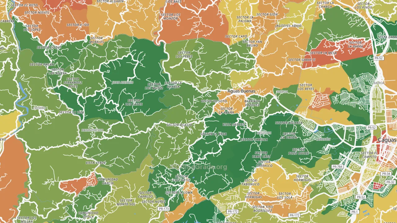 Aguas Buenas Municipio, PR Map of Burglary Rates