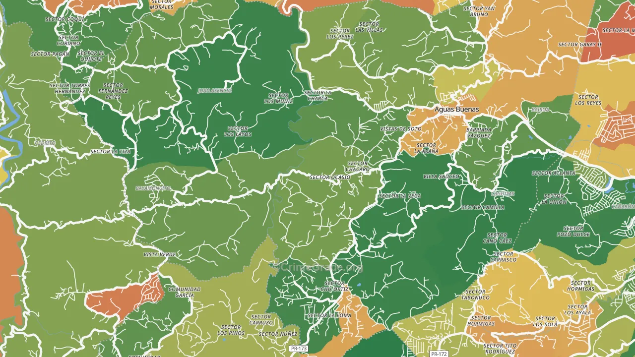 Aguas Buenas, PR Map of Burglary Rates