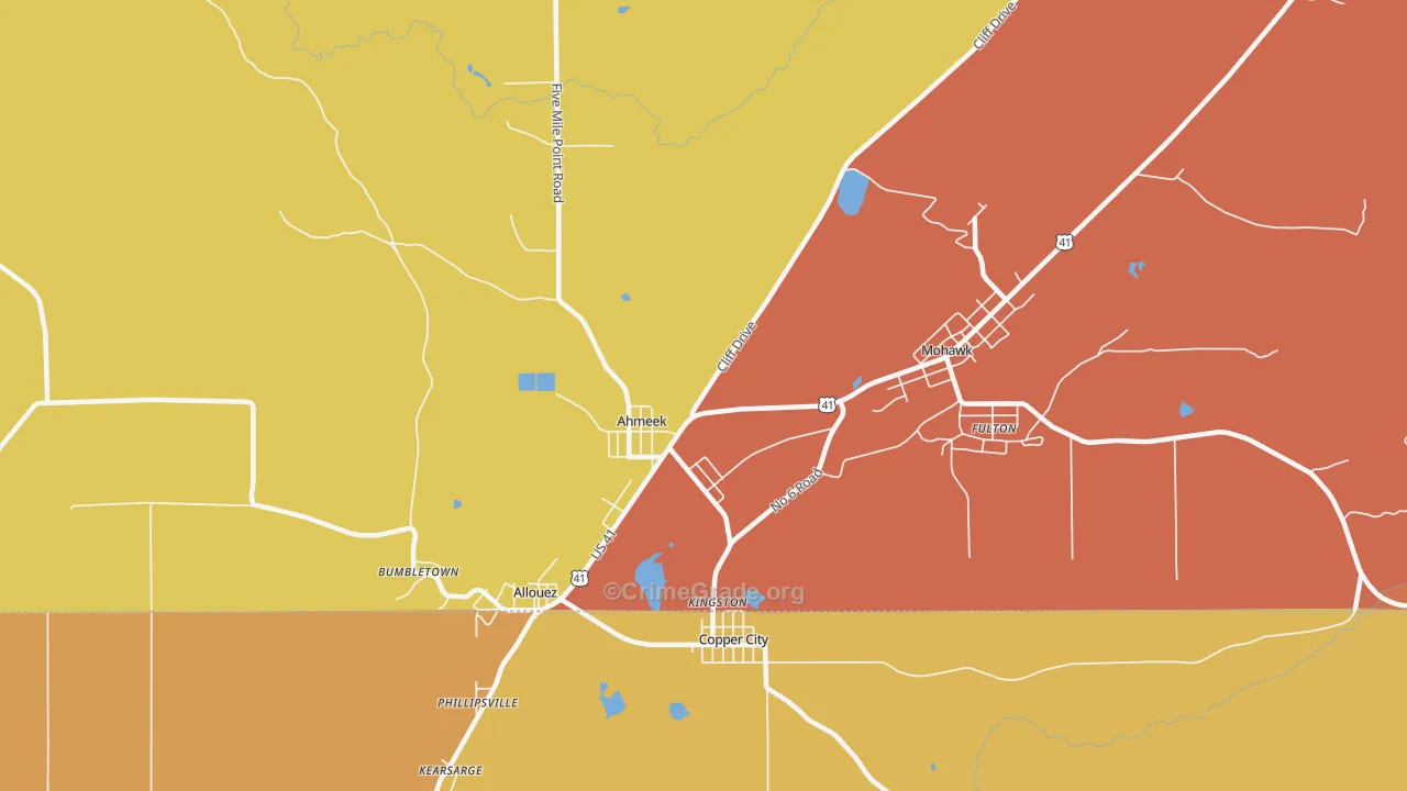 Ahmeek, MI Map of Burglary Rates