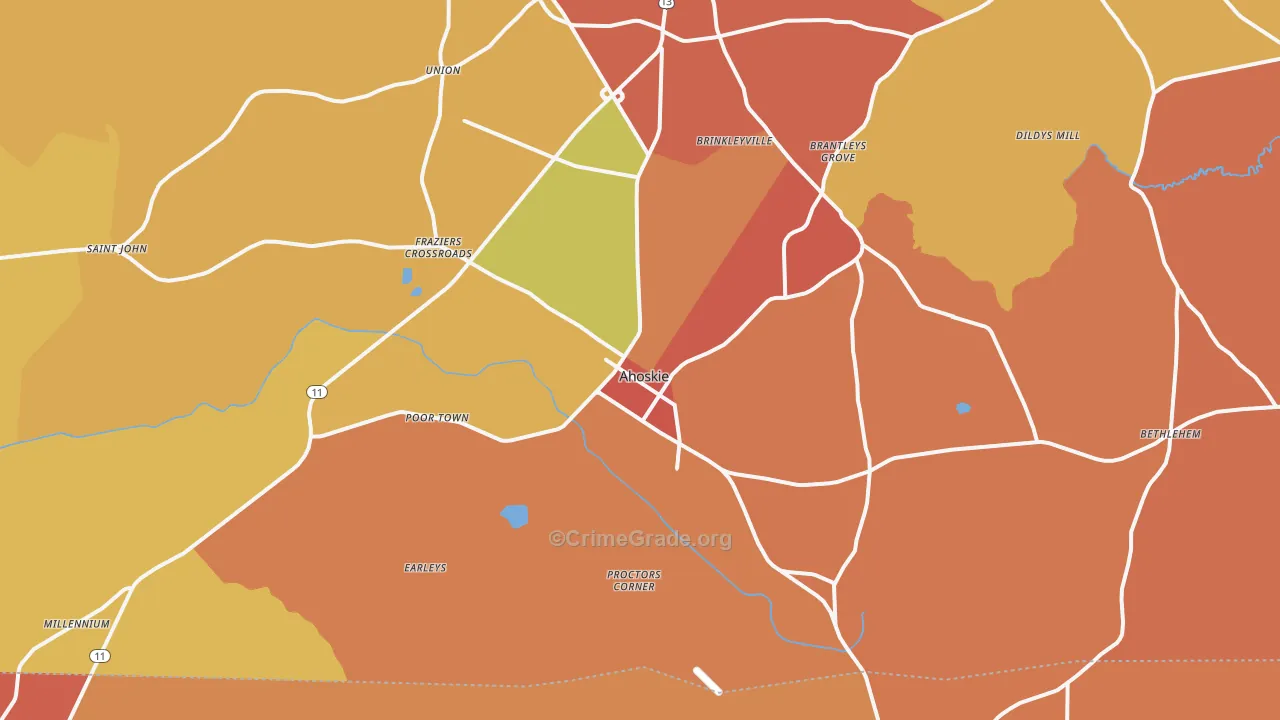 Ahoskie, NC Map of Burglary Rates