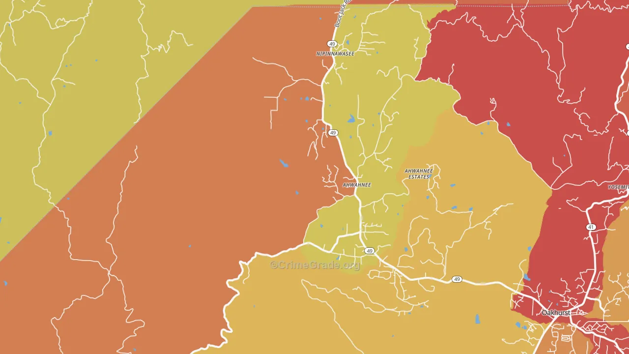 Ahwahnee, CA Map of Burglary Rates