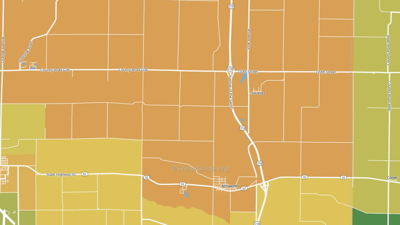 Ainsworth, IA Map of Burglary Rates