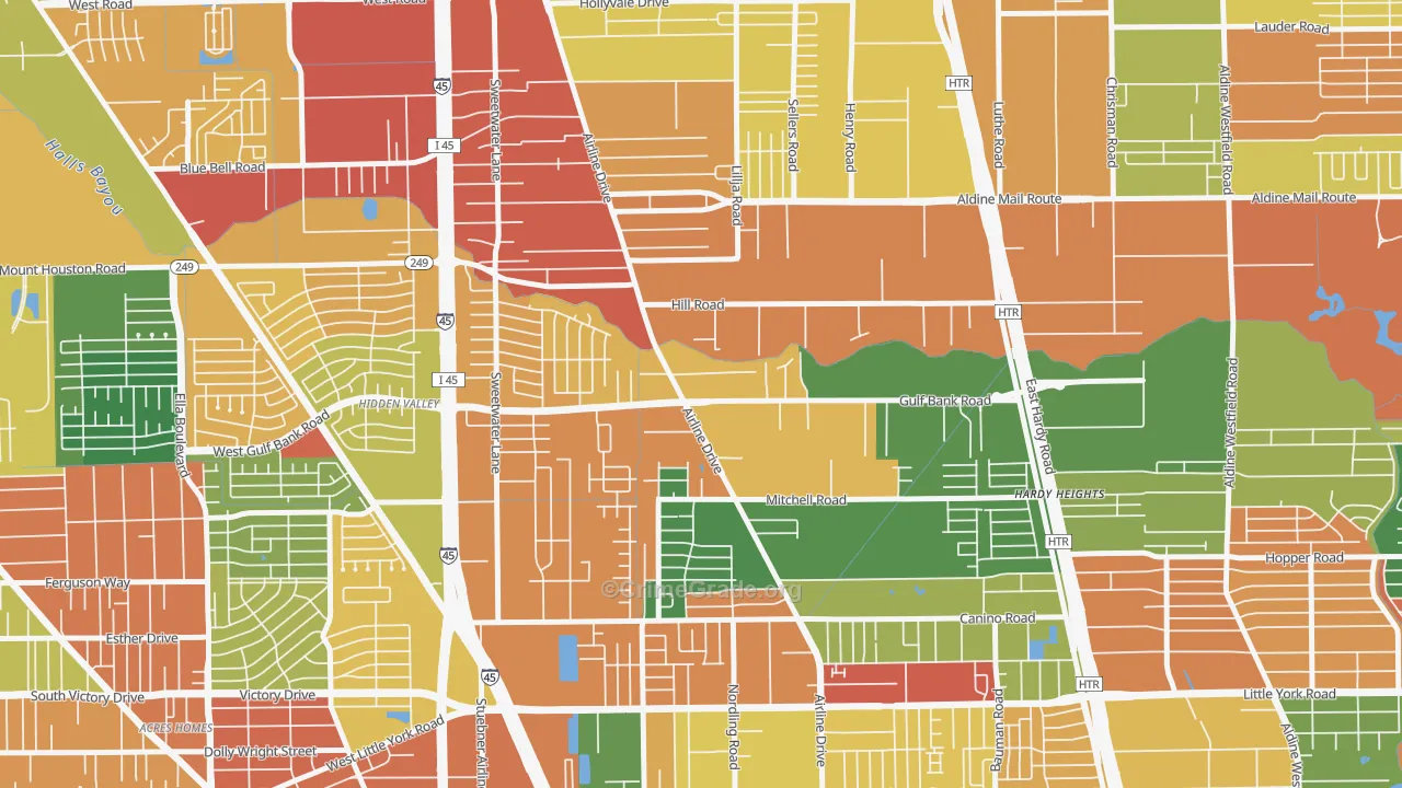 Airline, Houston, TX Map of Burglary Rates