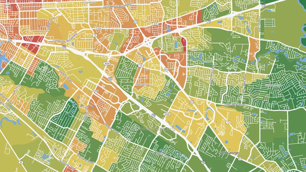 Airline-Jefferson, Baton Rouge, LA Map of Burglary Rates