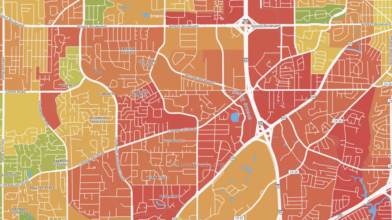 Airmont, Mobile, AL Map of Burglary Rates