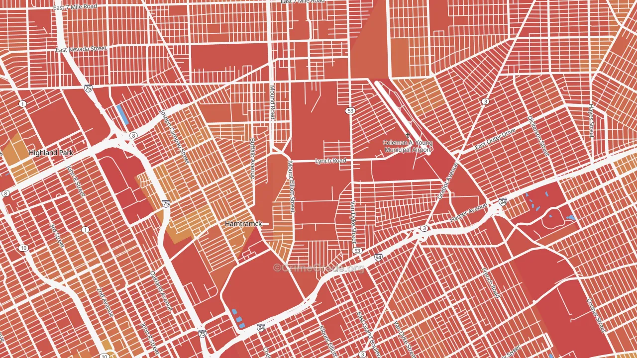 Airport, Detroit, MI Map of Burglary Rates
