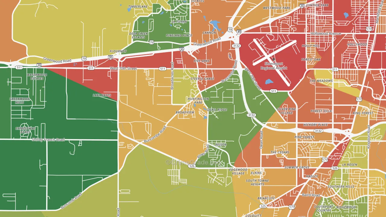 Airport-Pines Road, Shreveport, LA Map of Burglary Rates