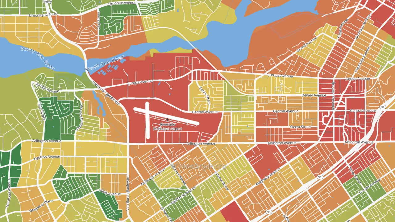 Airport, Riverside, CA Map of Burglary Rates