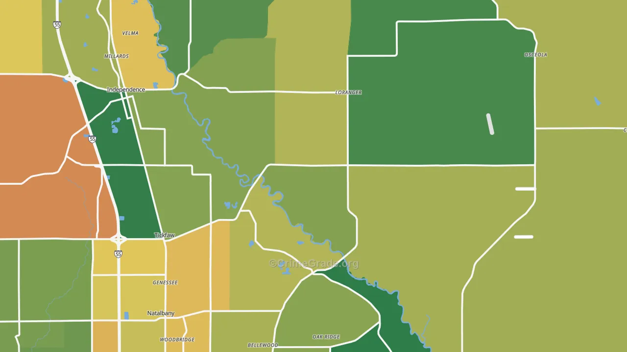 Akers, LA Map of Burglary Rates