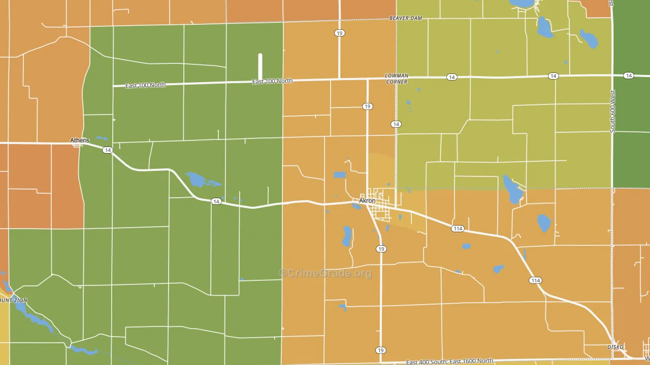 Akron, IN Map of Burglary Rates