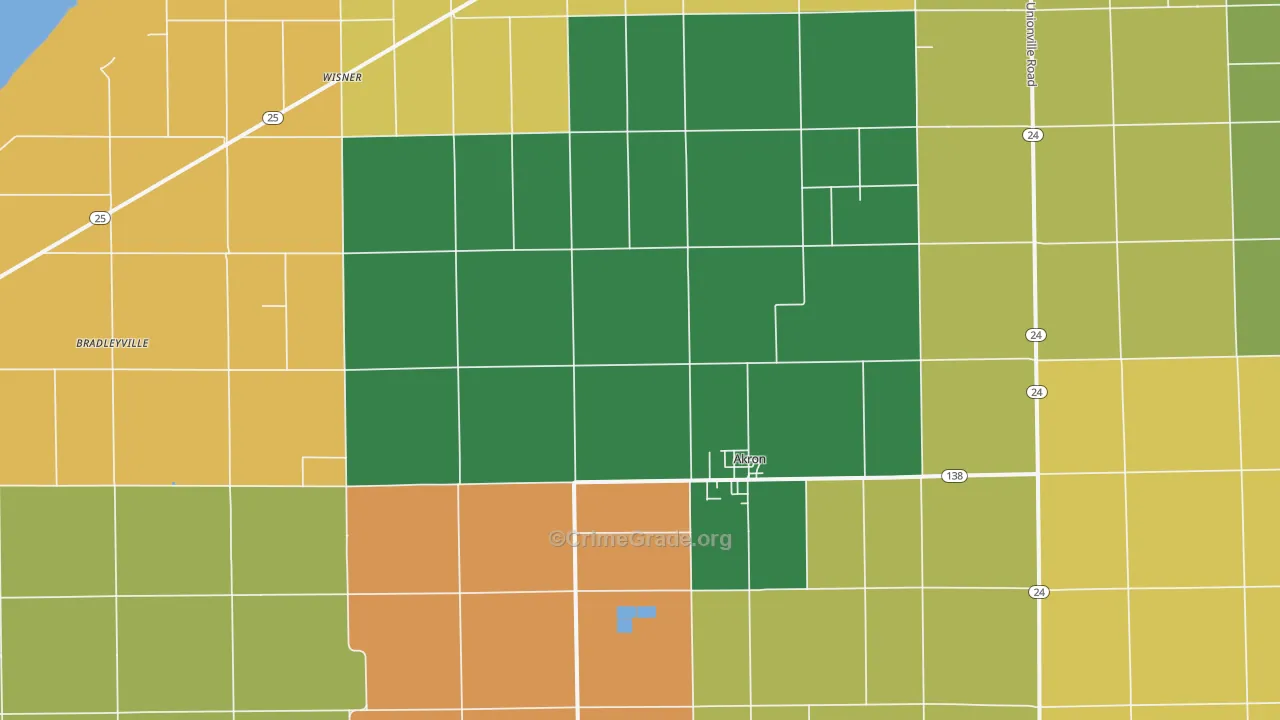 Akron, MI Map of Burglary Rates