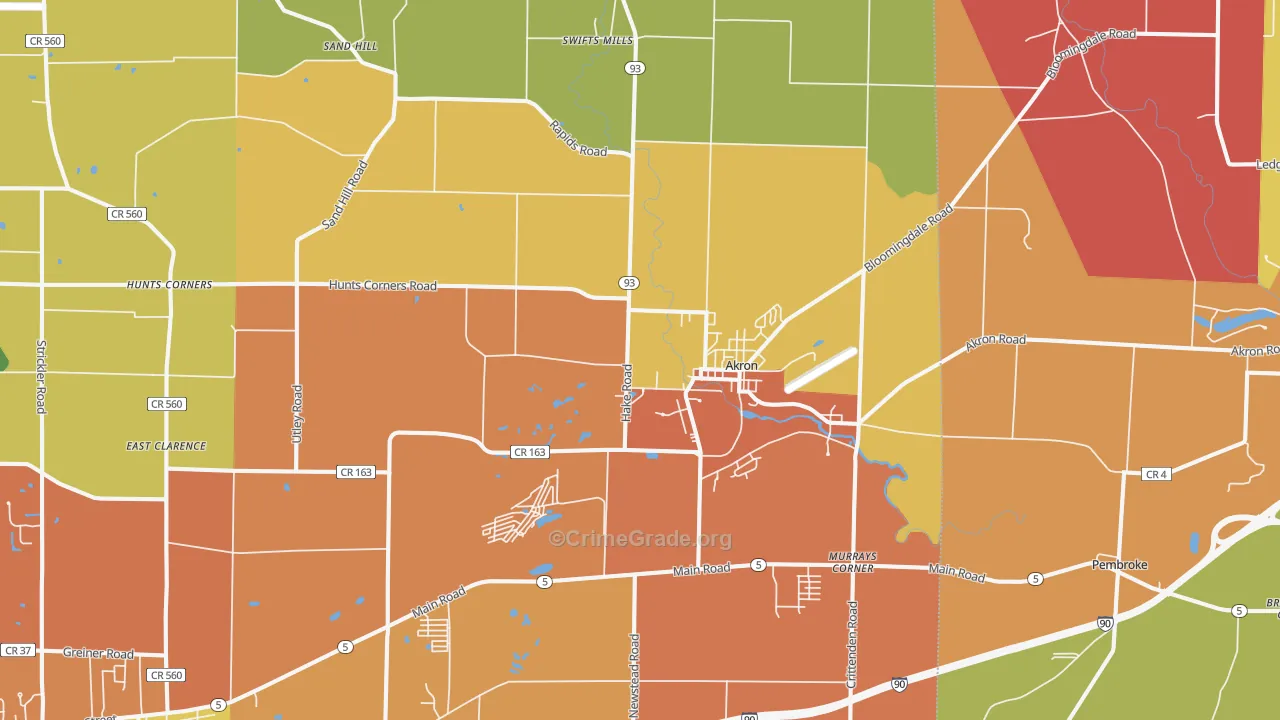 Akron, NY Map of Burglary Rates