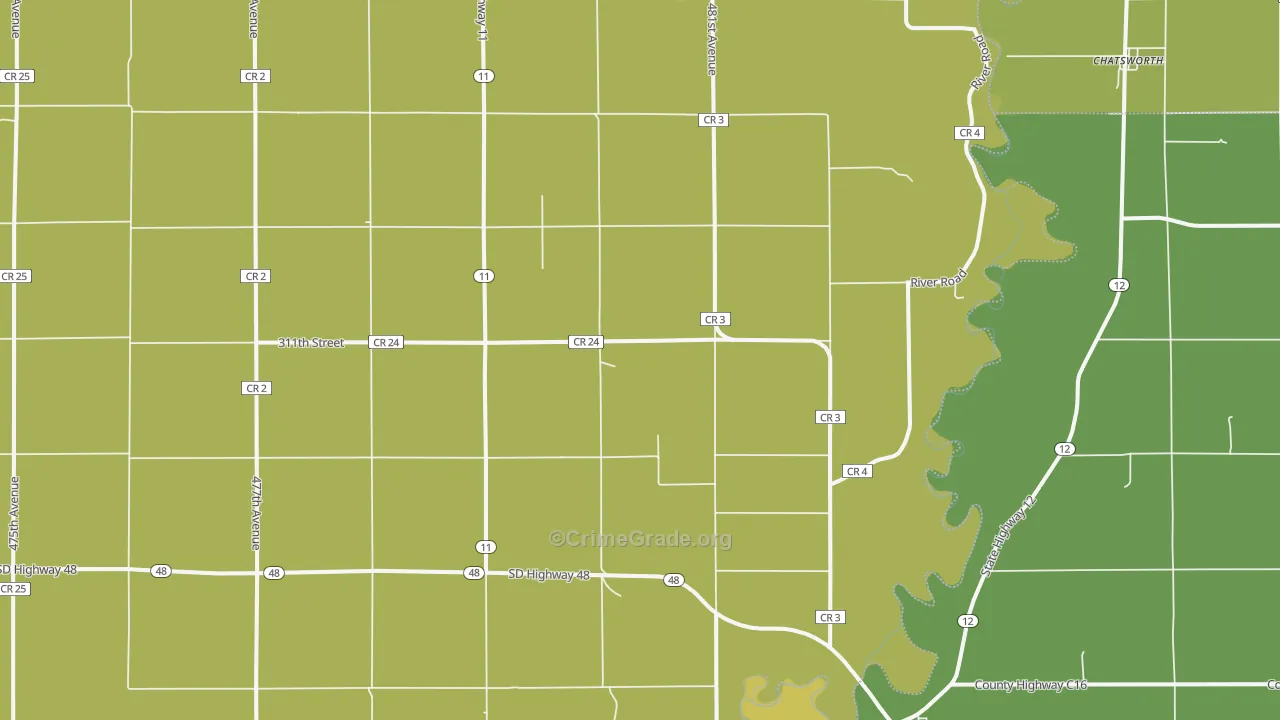 Akron, SD Map of Burglary Rates