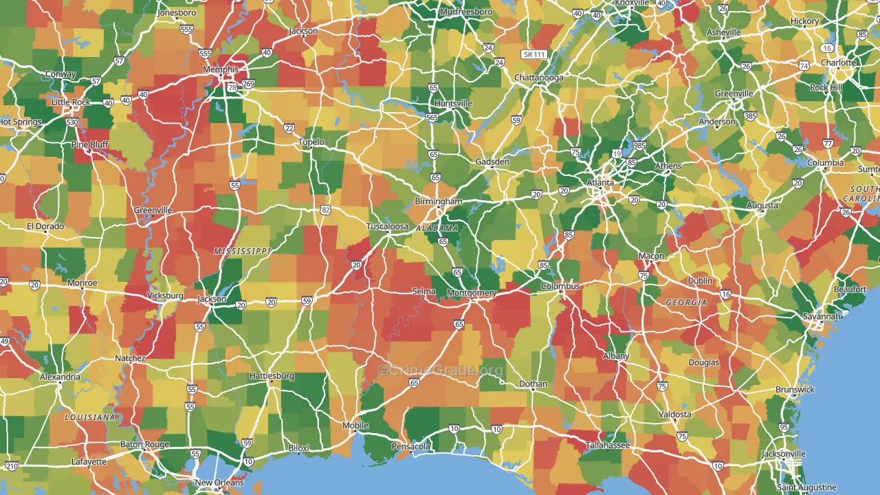 Alabama Map of Burglary Rates