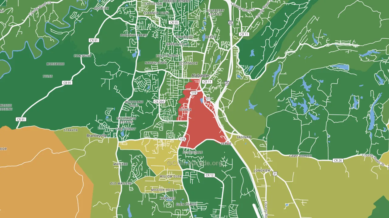 Alabaster, AL Map of Burglary Rates