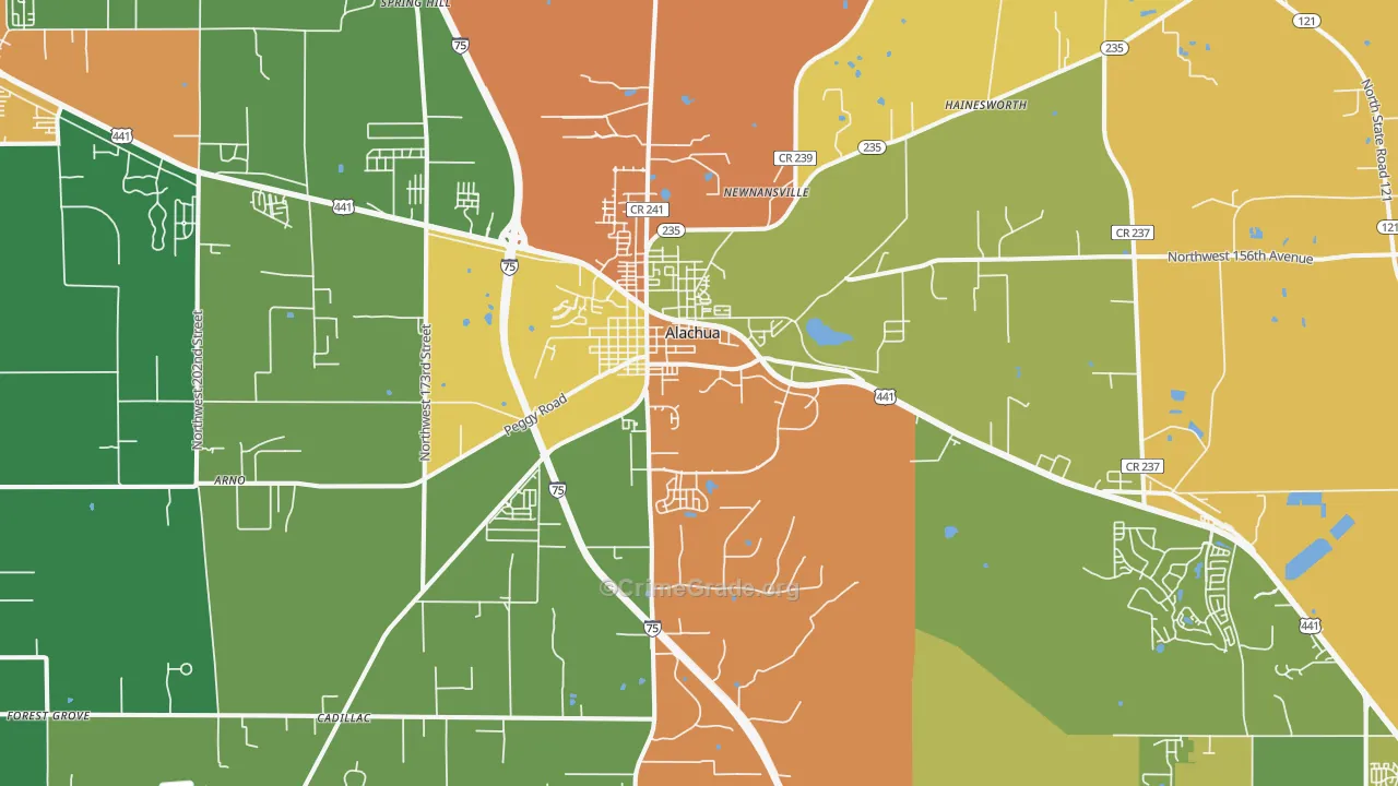 Alachua, FL Map of Burglary Rates