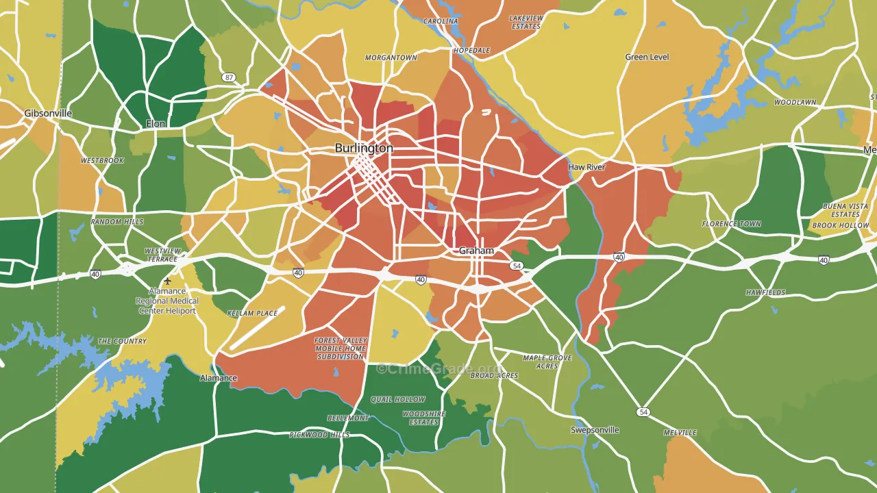 Alamance County, NC Map of Burglary Rates