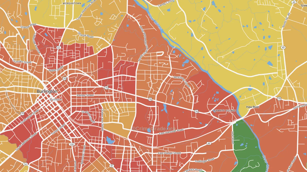 Alamance Hills, Burlington, NC Map of Burglary Rates