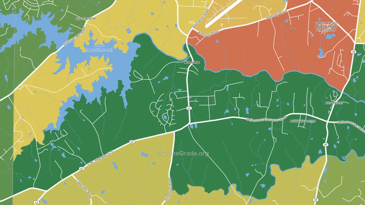 Alamance, NC Map of Burglary Rates