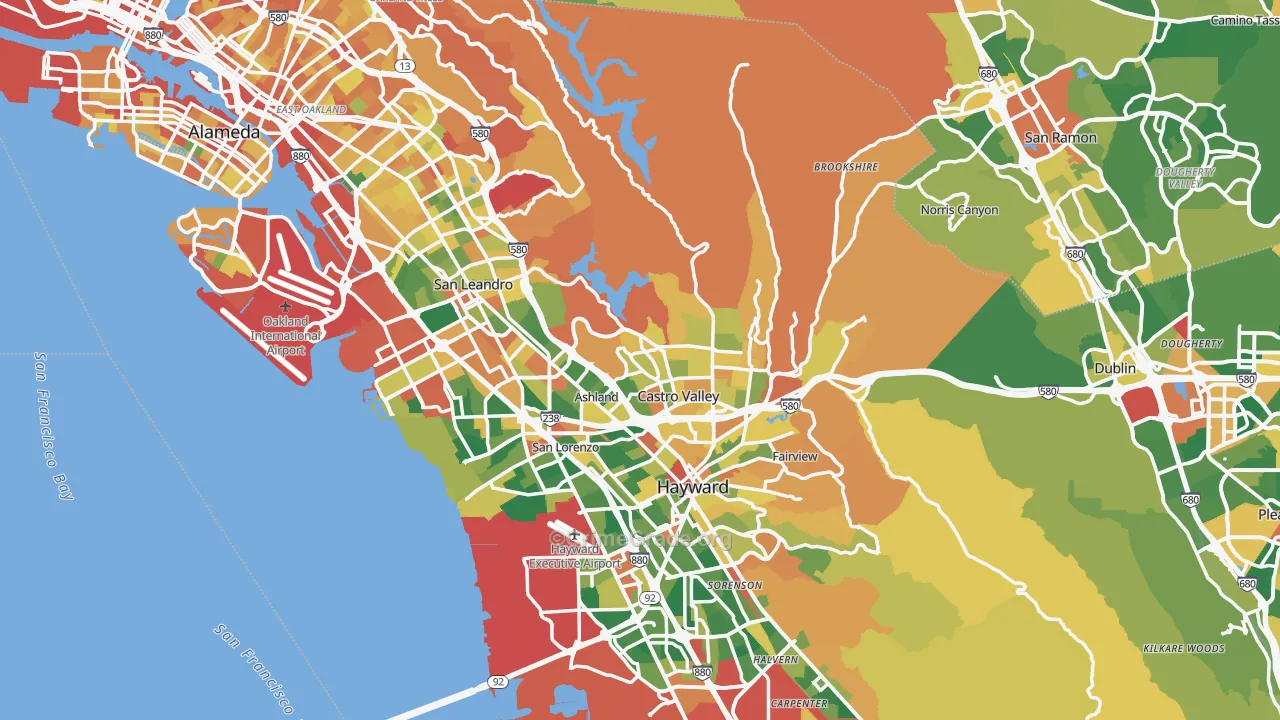 Alameda County, CA Map of Burglary Rates