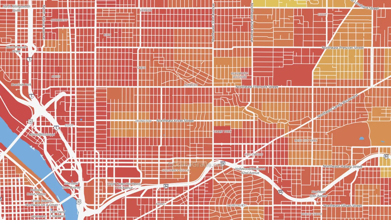 Alameda, Portland, OR Map of Burglary Rates