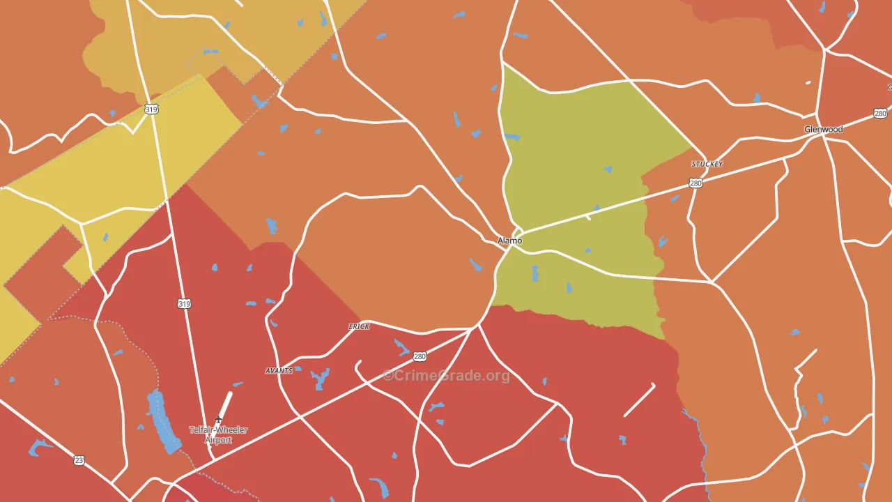 Alamo, GA Map of Burglary Rates