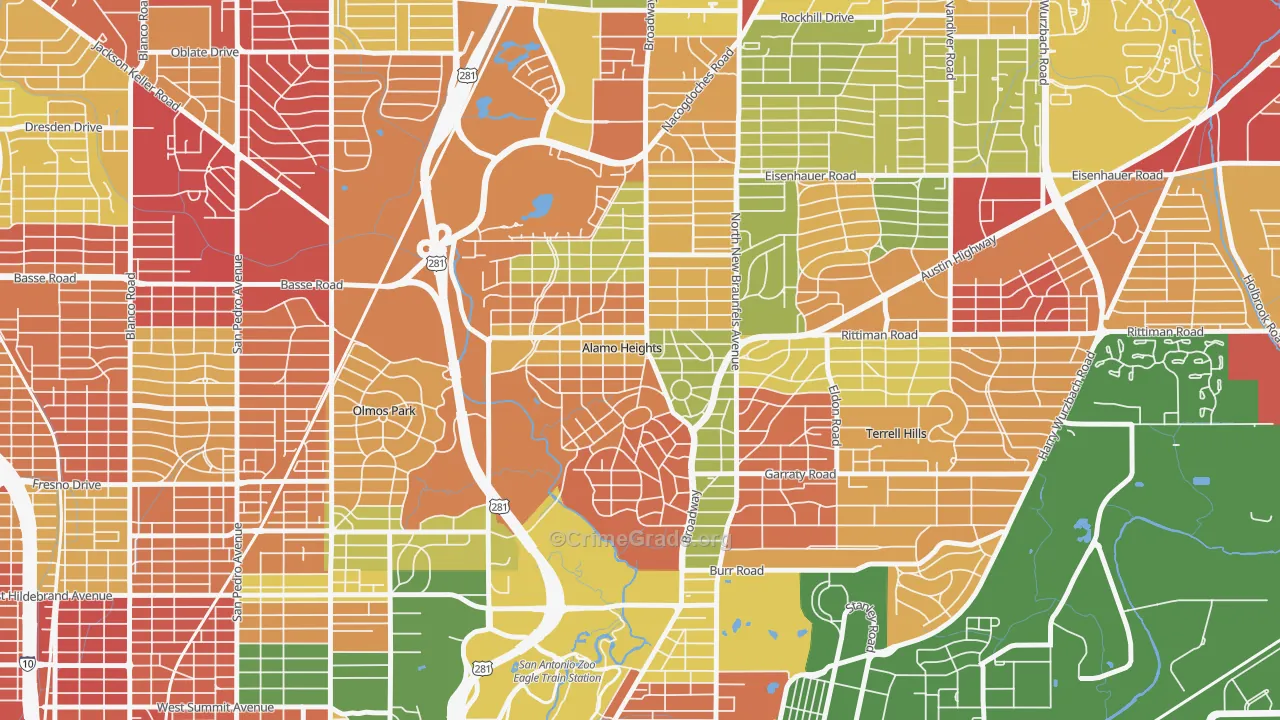 Alamo Heights, TX Map of Burglary Rates