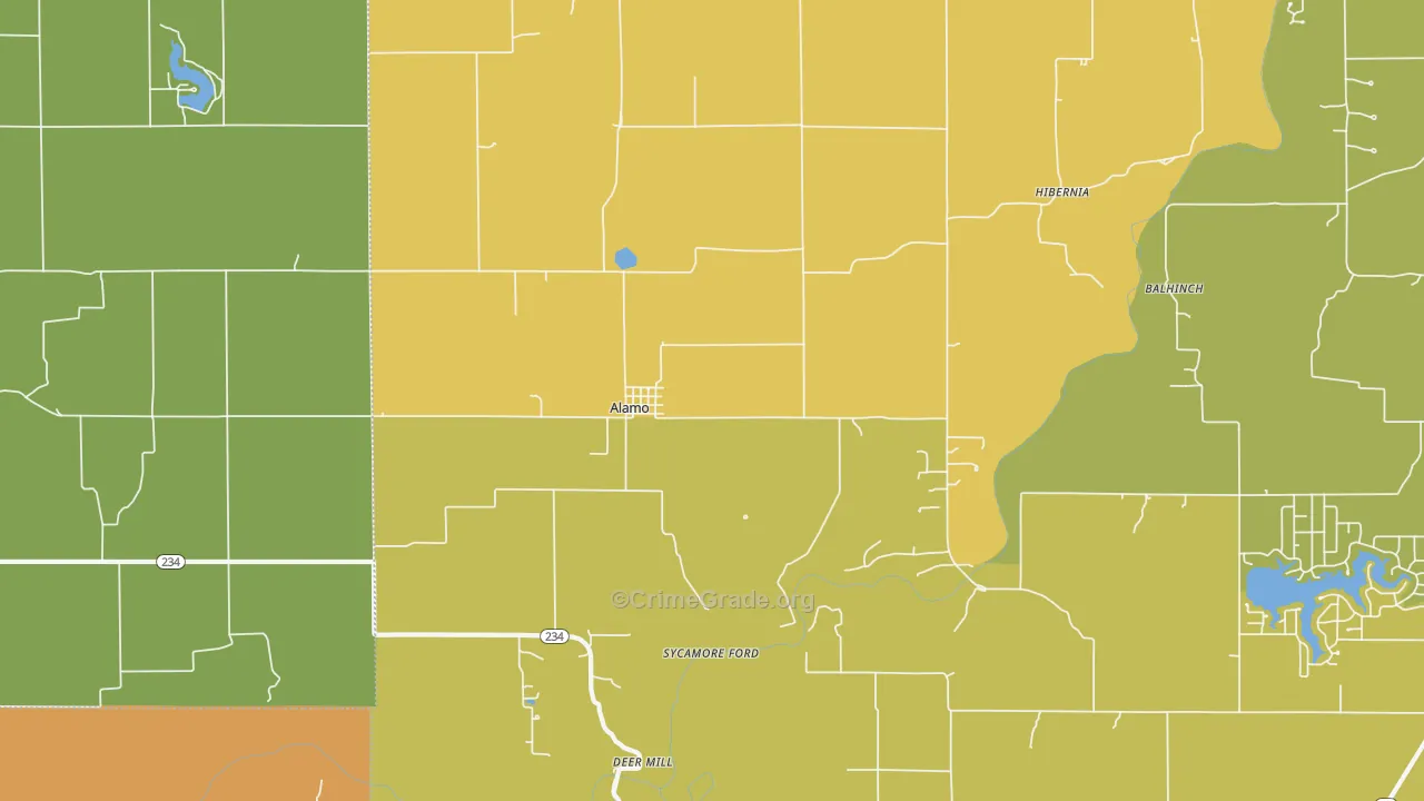 Alamo, IN Map of Burglary Rates