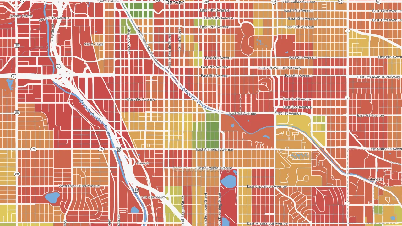 Alamo Placita, Denver, CO Map of Burglary Rates