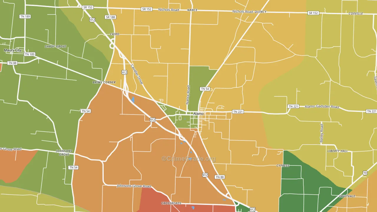 Alamo, TN Map of Burglary Rates