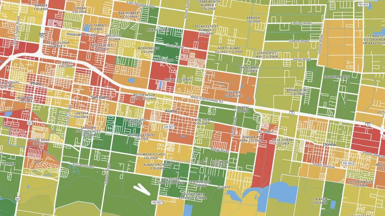 Alamo, TX Map of Burglary Rates