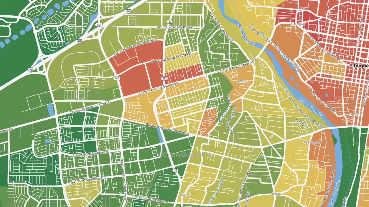 Alamosa, Albuquerque, NM Map of Burglary Rates