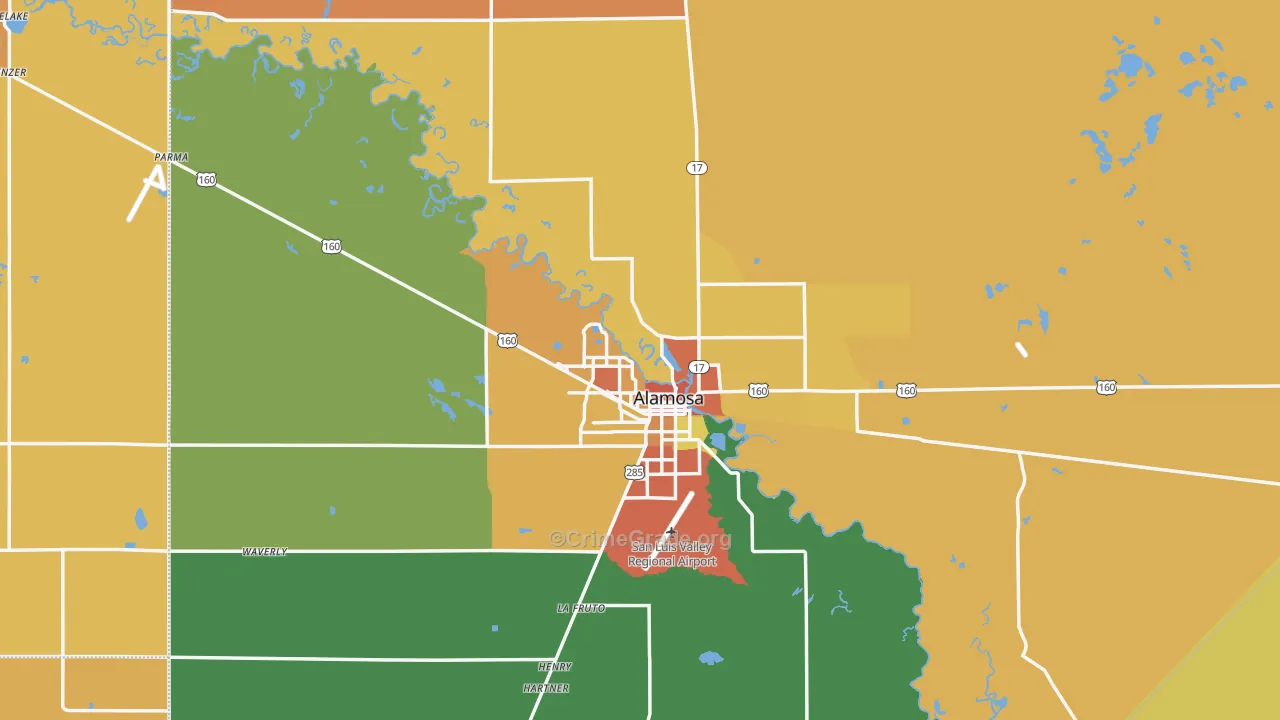 Alamosa County, CO Map of Burglary Rates