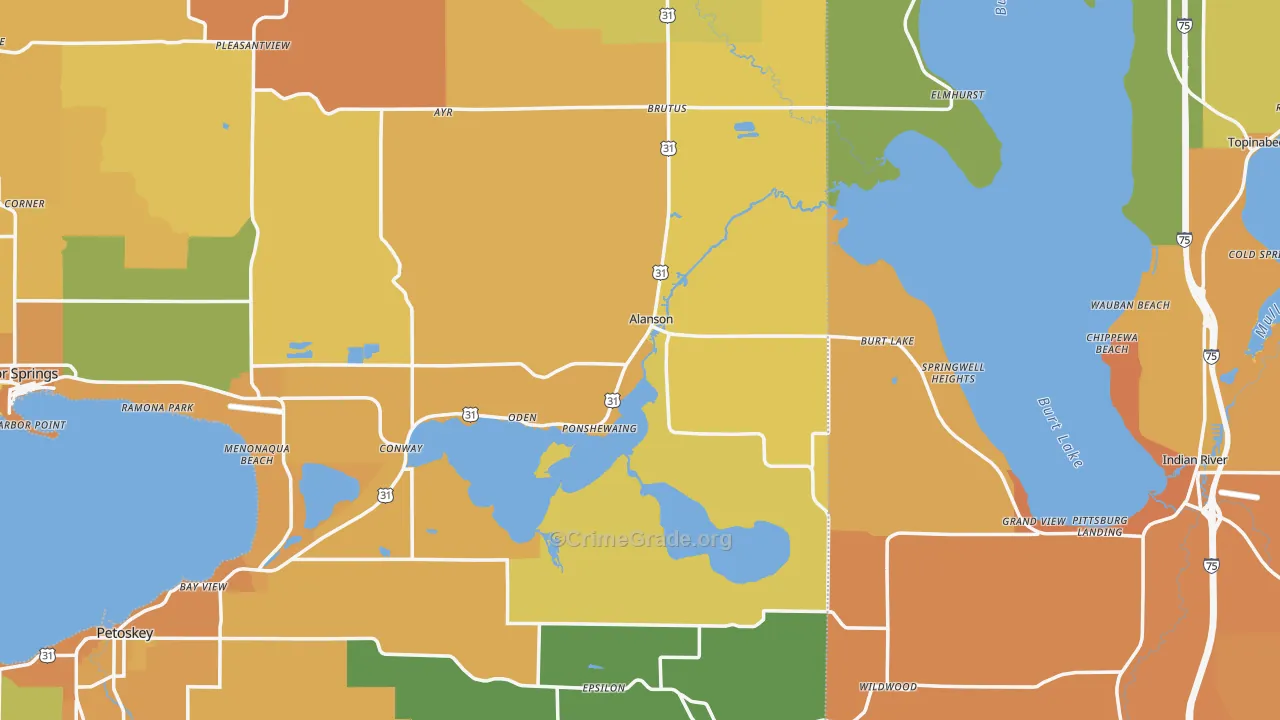Alanson, MI Map of Burglary Rates